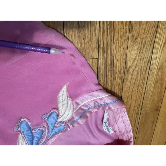 Vanity Fair Long PINK White Blue Applique robe House Zip Large pockets vintage - Picture 13 of 14